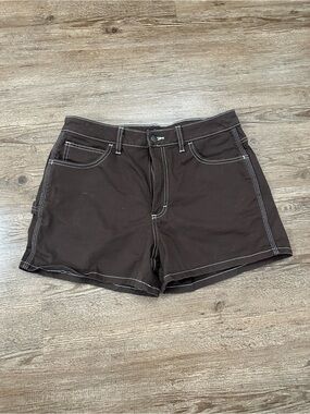 Dickies Brown Cotton Shorts with White Contrast Stitching